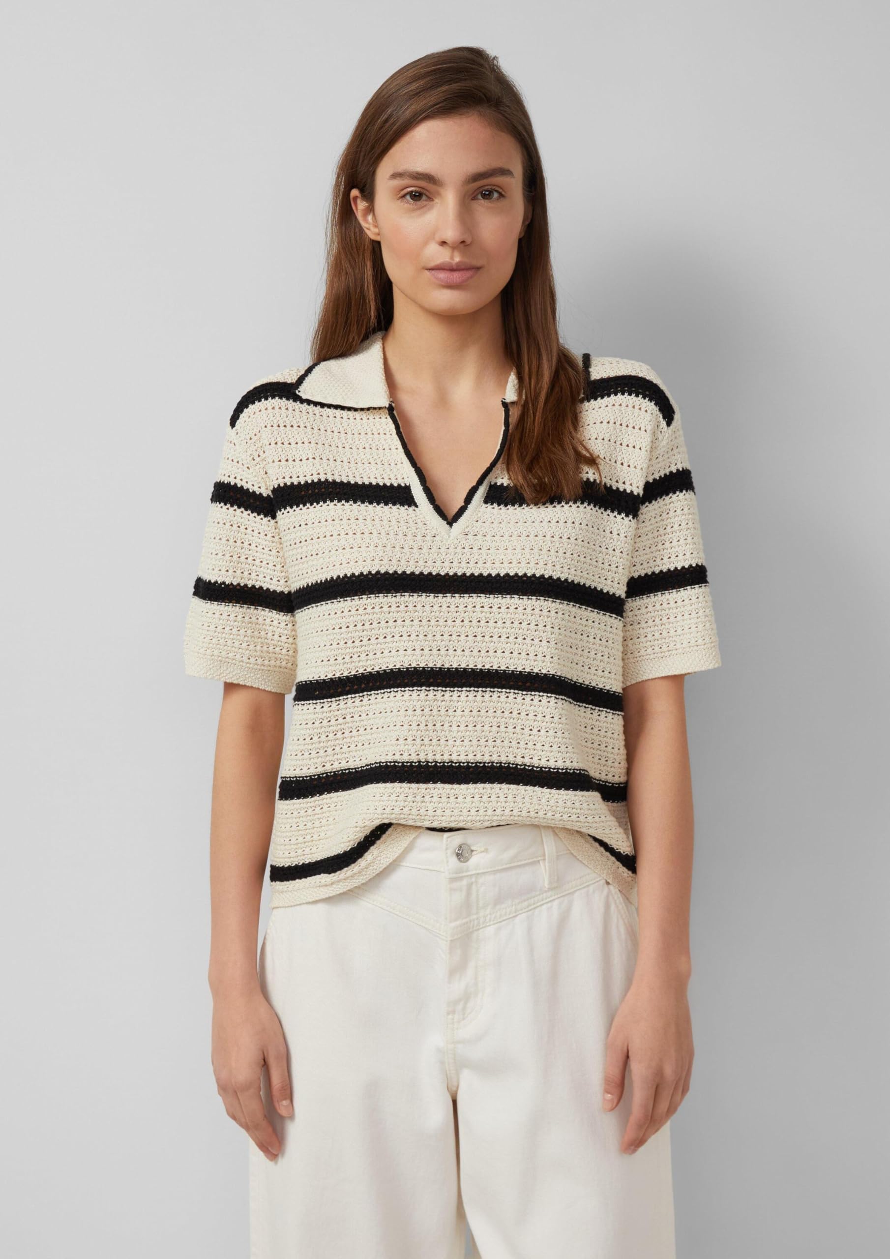 s.Oliver Red Label Strickpolo V-Ausschnitt helles Beige Relaxed Fit