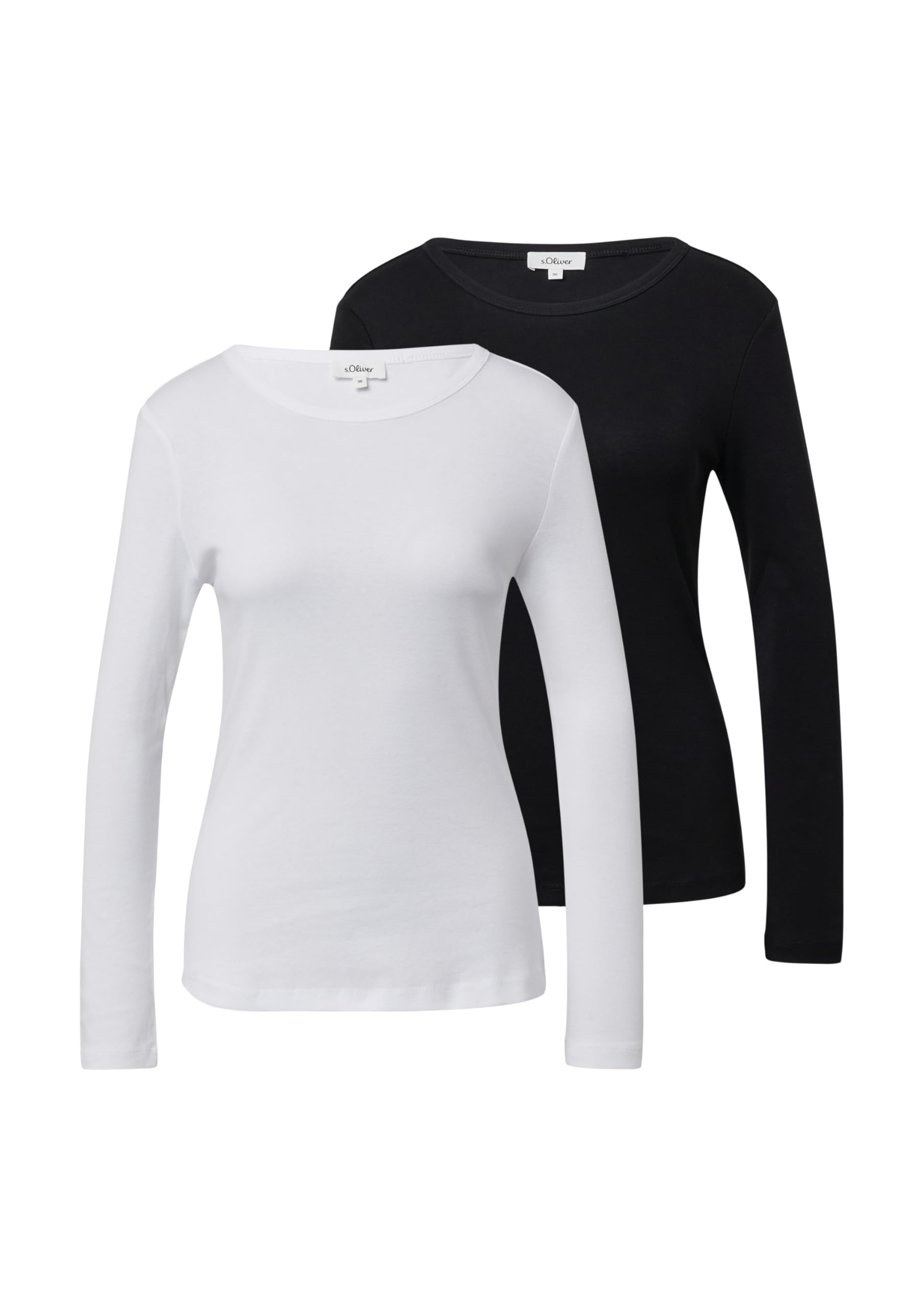 s.Oliver Damen Langarm T-Shirt weiß schwarz 1er Pack