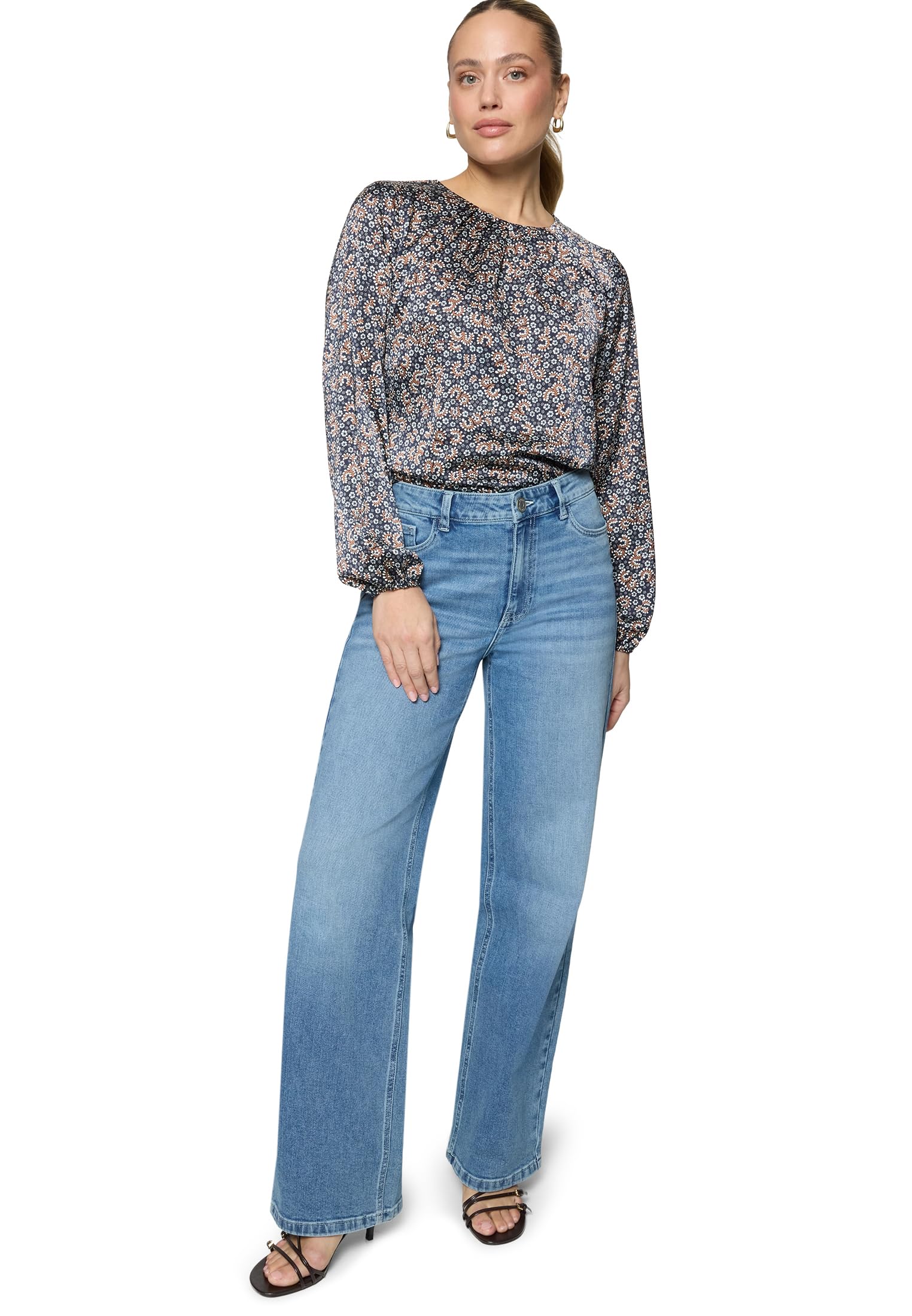 zero Satinbluse mit Druck Damen Dark Bluecream Gr. 40 glänzend