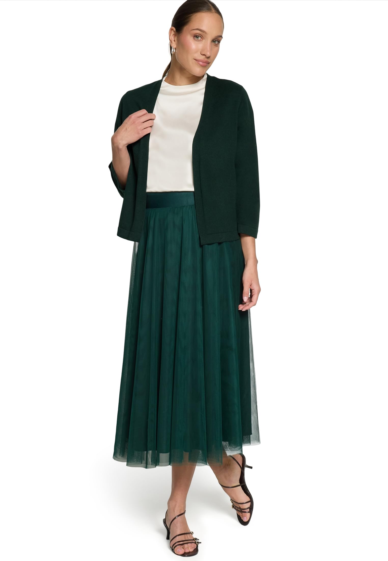 zero Feinstrickjacke 3/4 Arm Green Forest Gr.40 Feinstrick