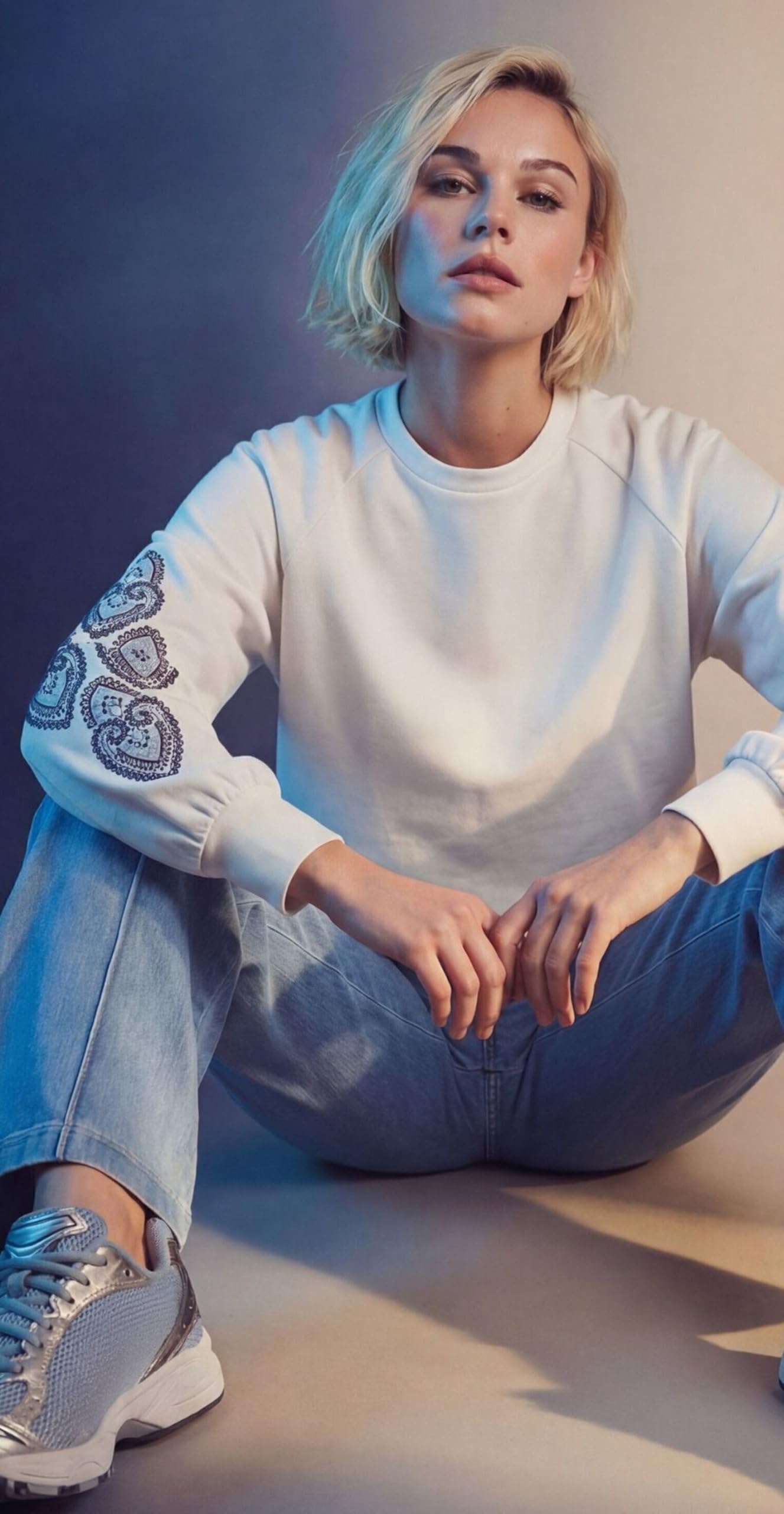 zero Sweatshirt mit Aufdruck Gr. 38 CreamBlue lässig