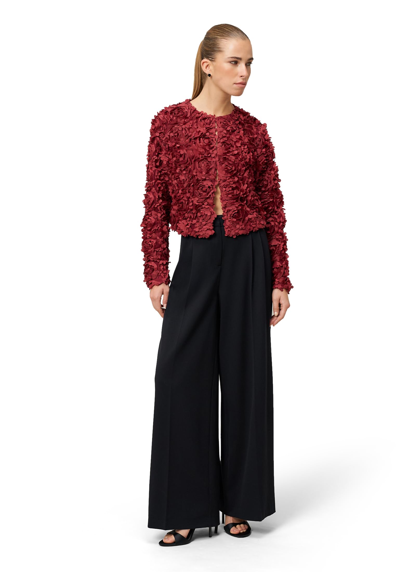 zero Bolero-Jacke mit 3D Blumen Cabernet Gr. 40 kurz