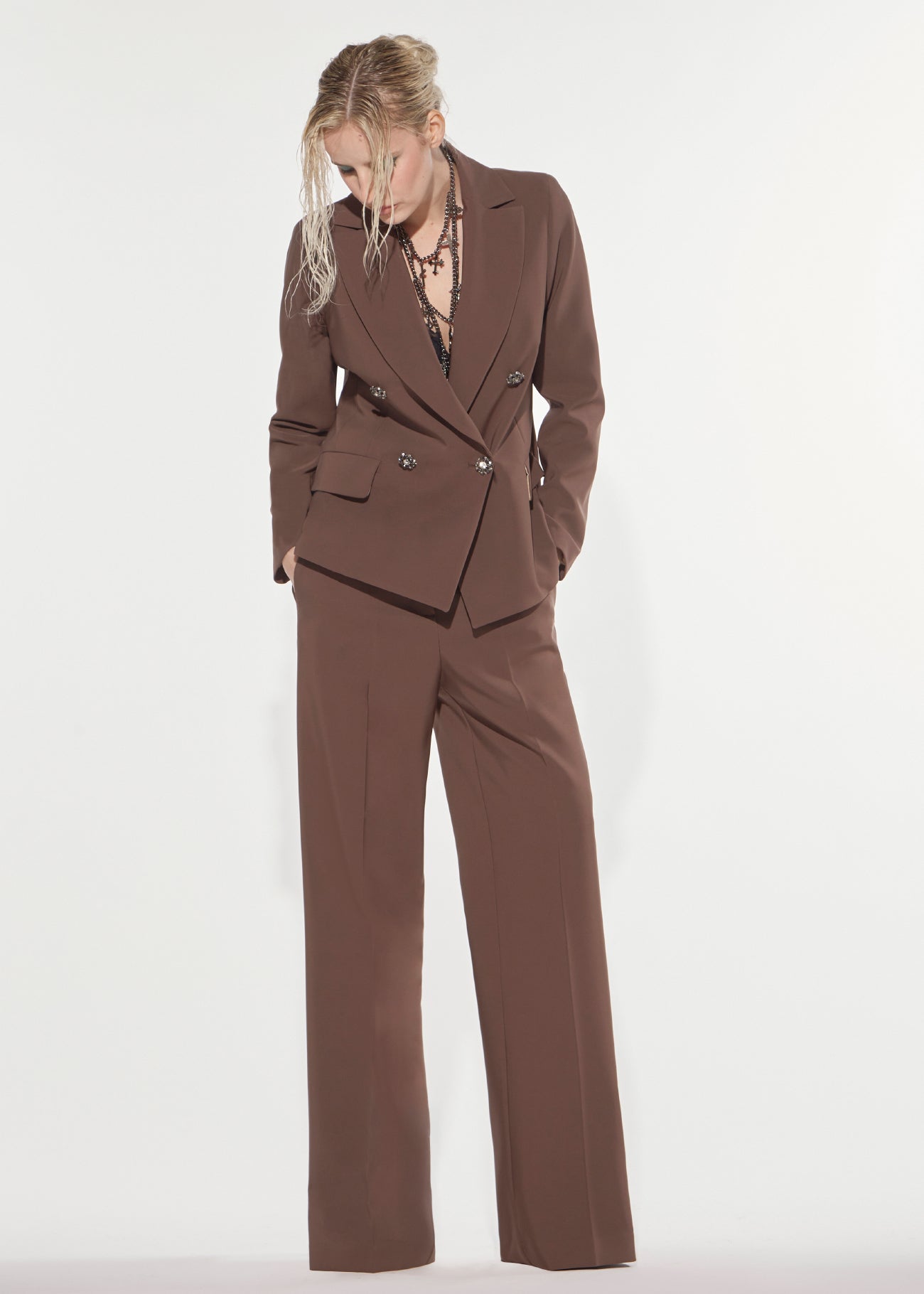 Denny Rose Blazer doppelreihig braun Schmuckknöpfe