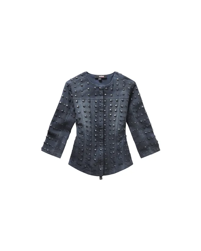 Mowalola Slim Moto Studded Jeansjacke Nieten