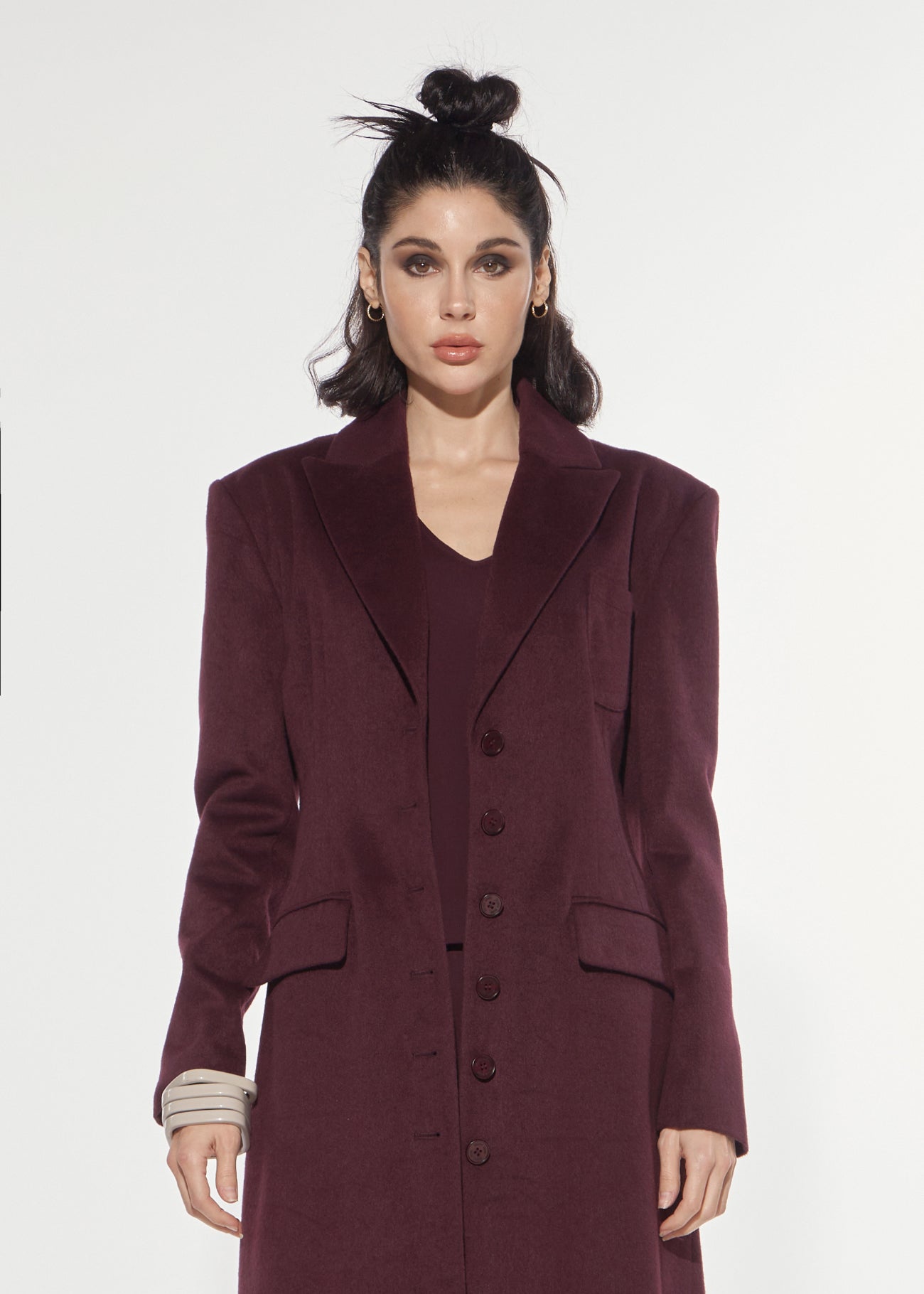 Denny Rose Wollmantel Hourglass Rot Weinrot lang