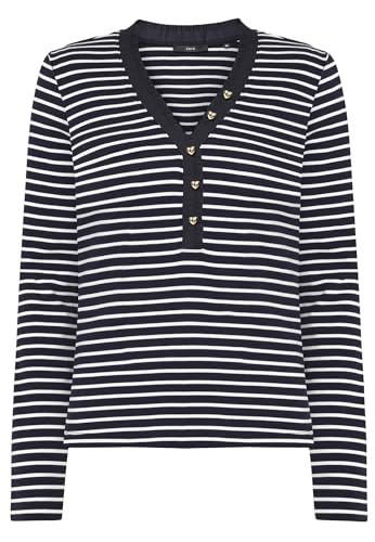 zero Ringelshirt Knopfleiste Damenshirt 38 Dark BlueCream gestreift