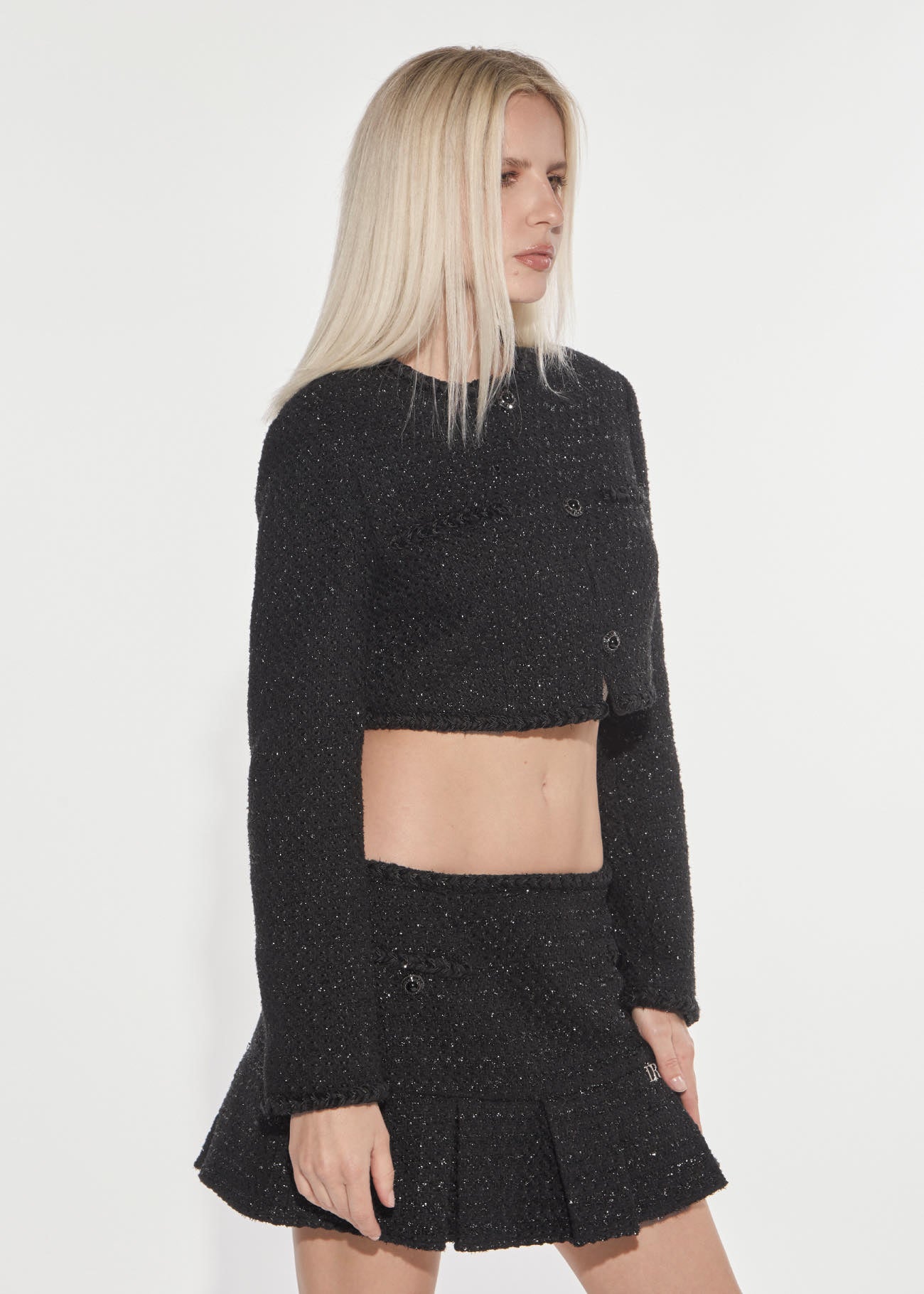 Denny Rose Cropped Boucle Blazer Jacke Schwarz