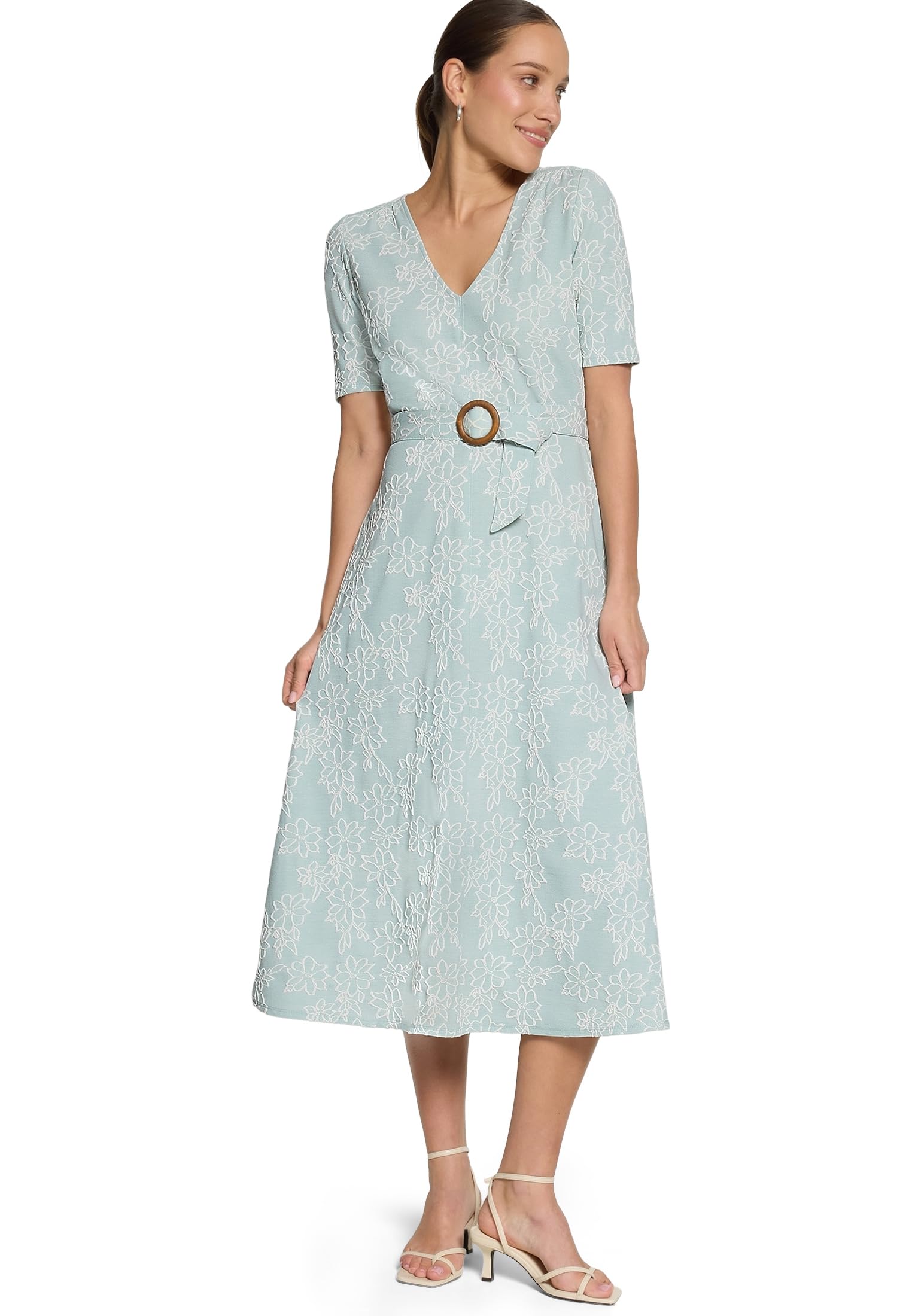zero Midikleid mit Gürtel Gr. 40 Blue/Cream