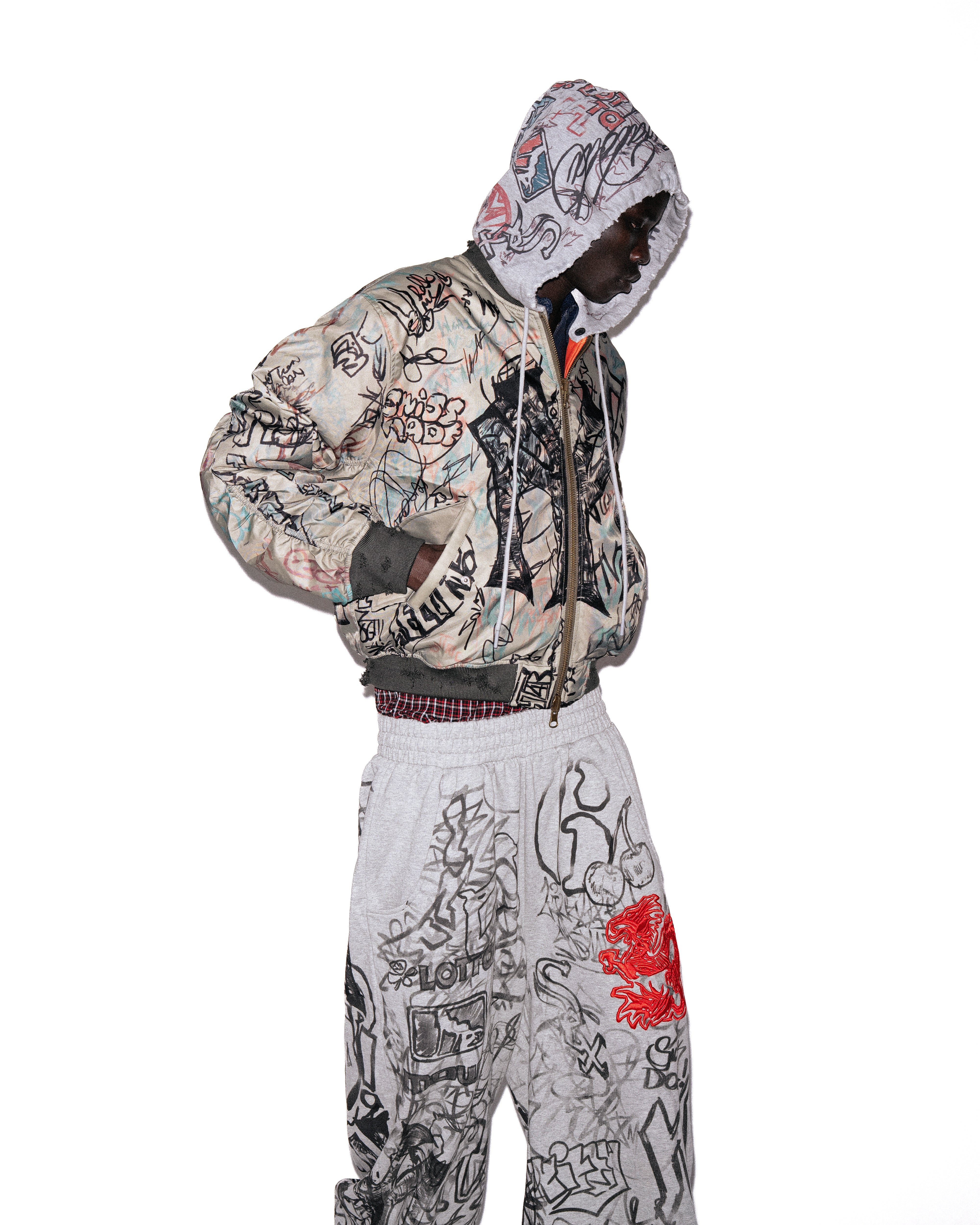 Mowalola Graffiti Bomber Bomberjacke Nylon cropped orange