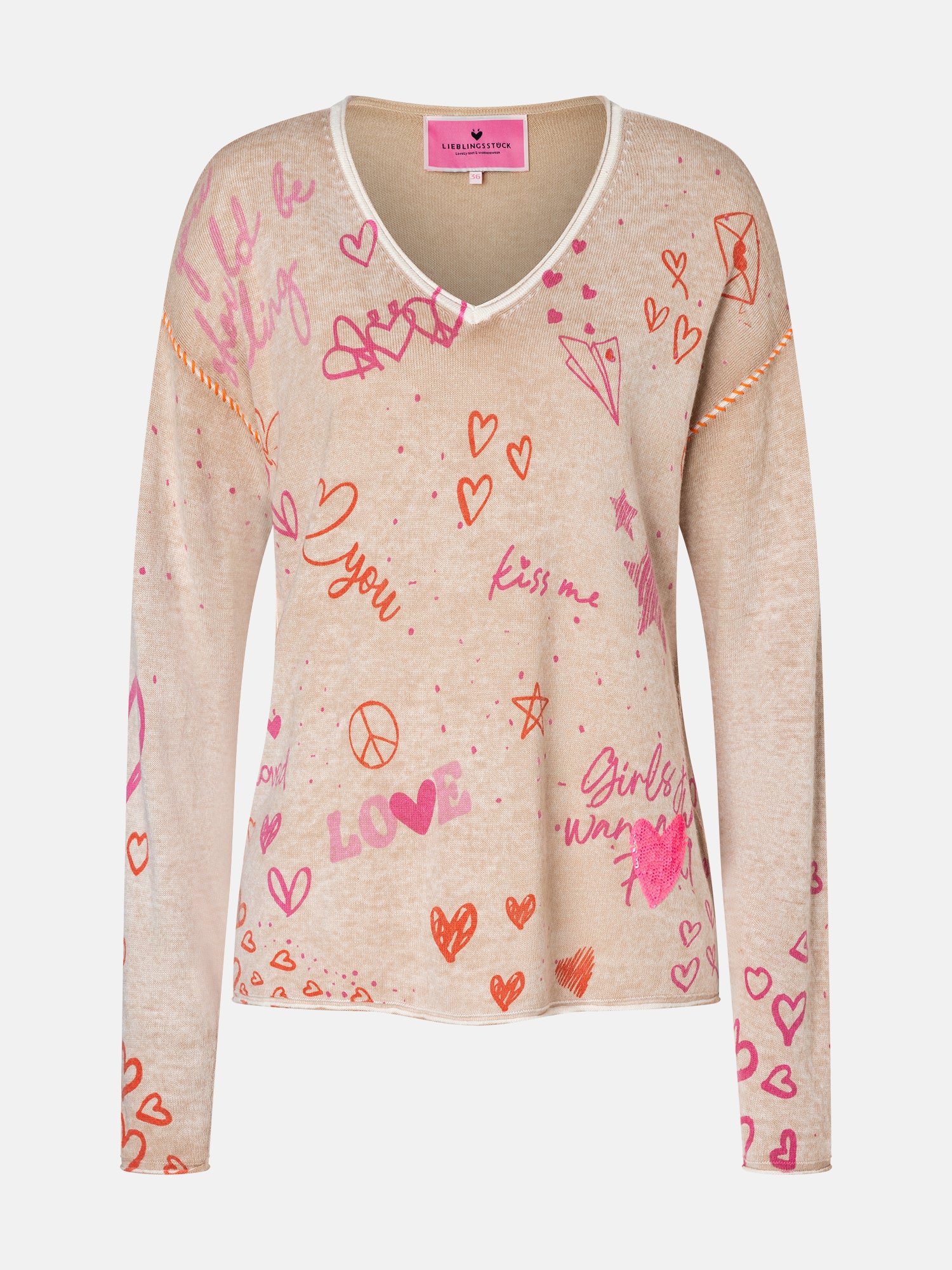 Lieblingsstück AlaraL Pullover beige Wolle Print