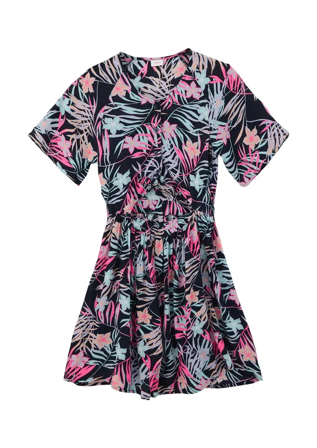 s.Oliver Junior Viskose-Kleid Knoten Gr. 158 Alloverprint