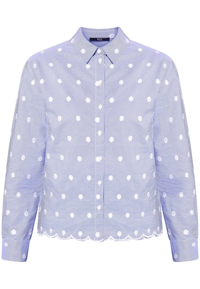 zero Bluse Streifen Stickerei Damenbluse 40 BlueWhite klassisch