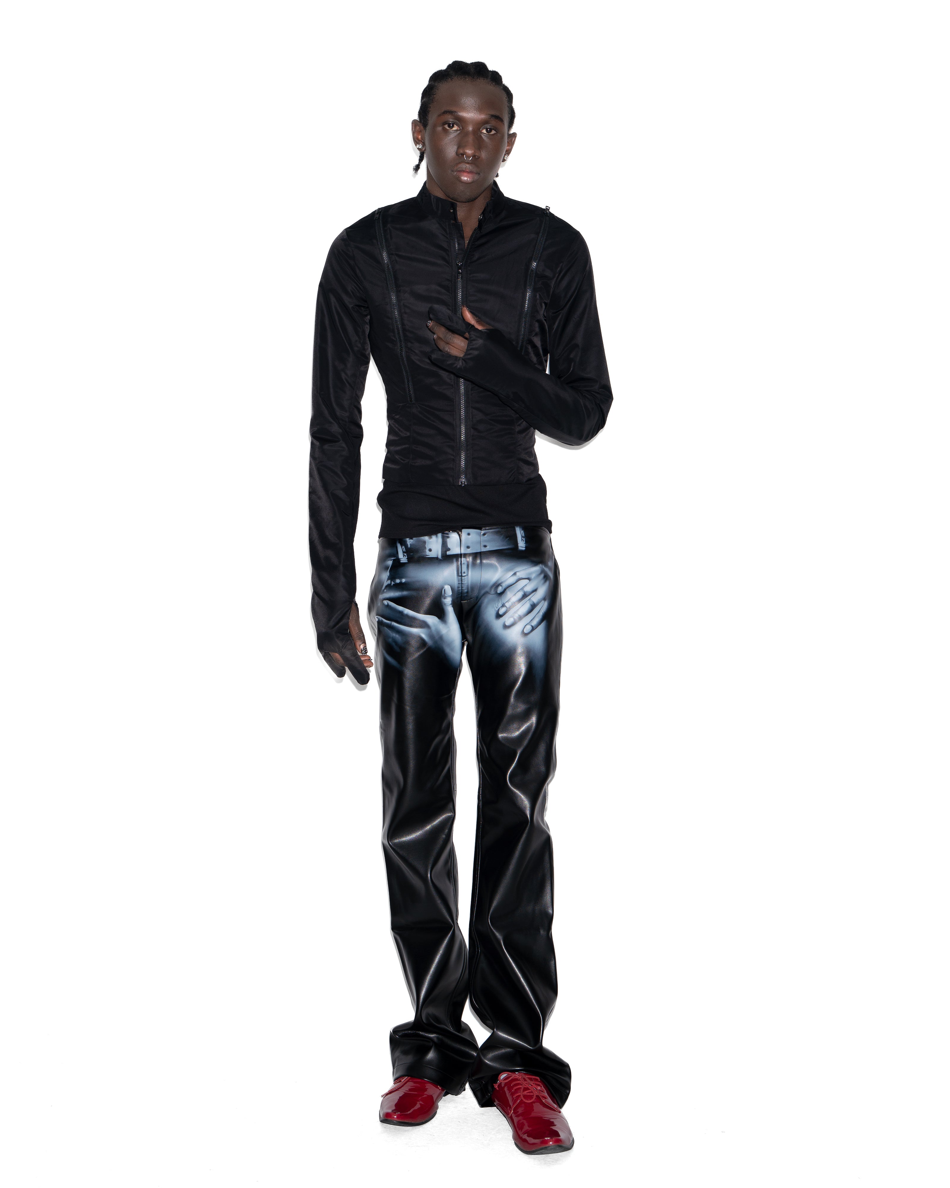 Mowalola Stone Kunstlederhose schwarz Low Waist Airbrush-Print