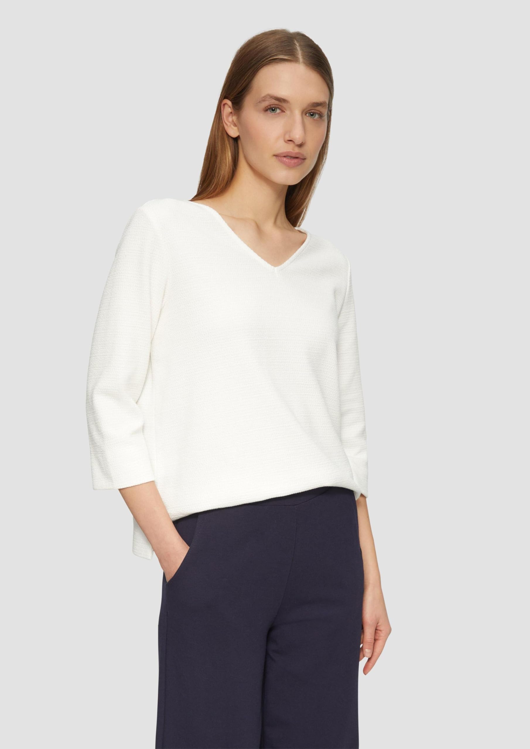 s.Oliver Sweatshirt mit V-Ausschnitt 3/4-Arm Jersey strukturiert