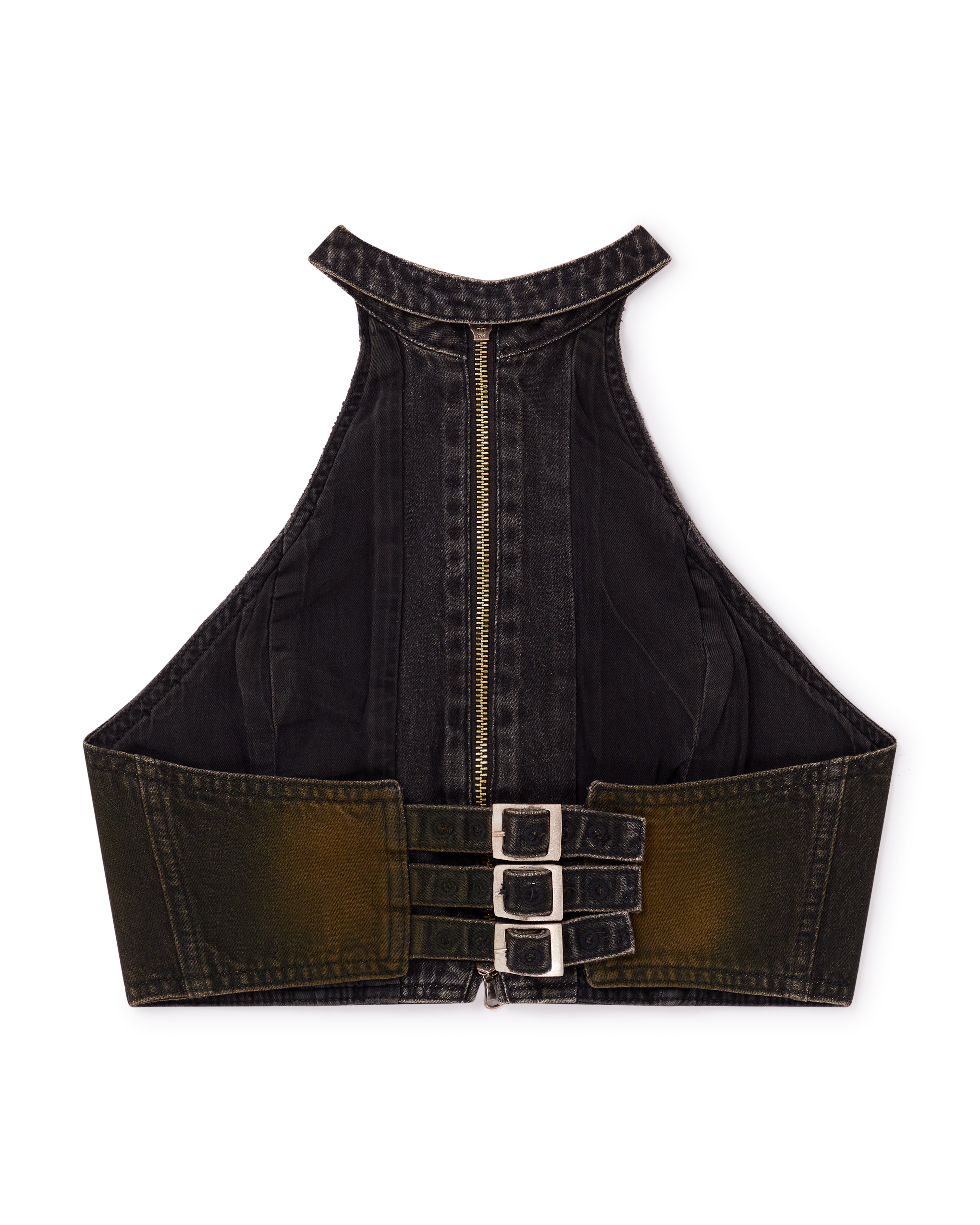 Mowalola JC Denim Neckholder-Top Jeans blau