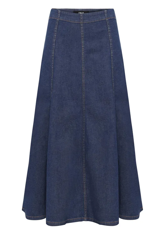 zero Jeansrock Maxi A-Linie Damenrock 40 Dark Blue Denim lang
