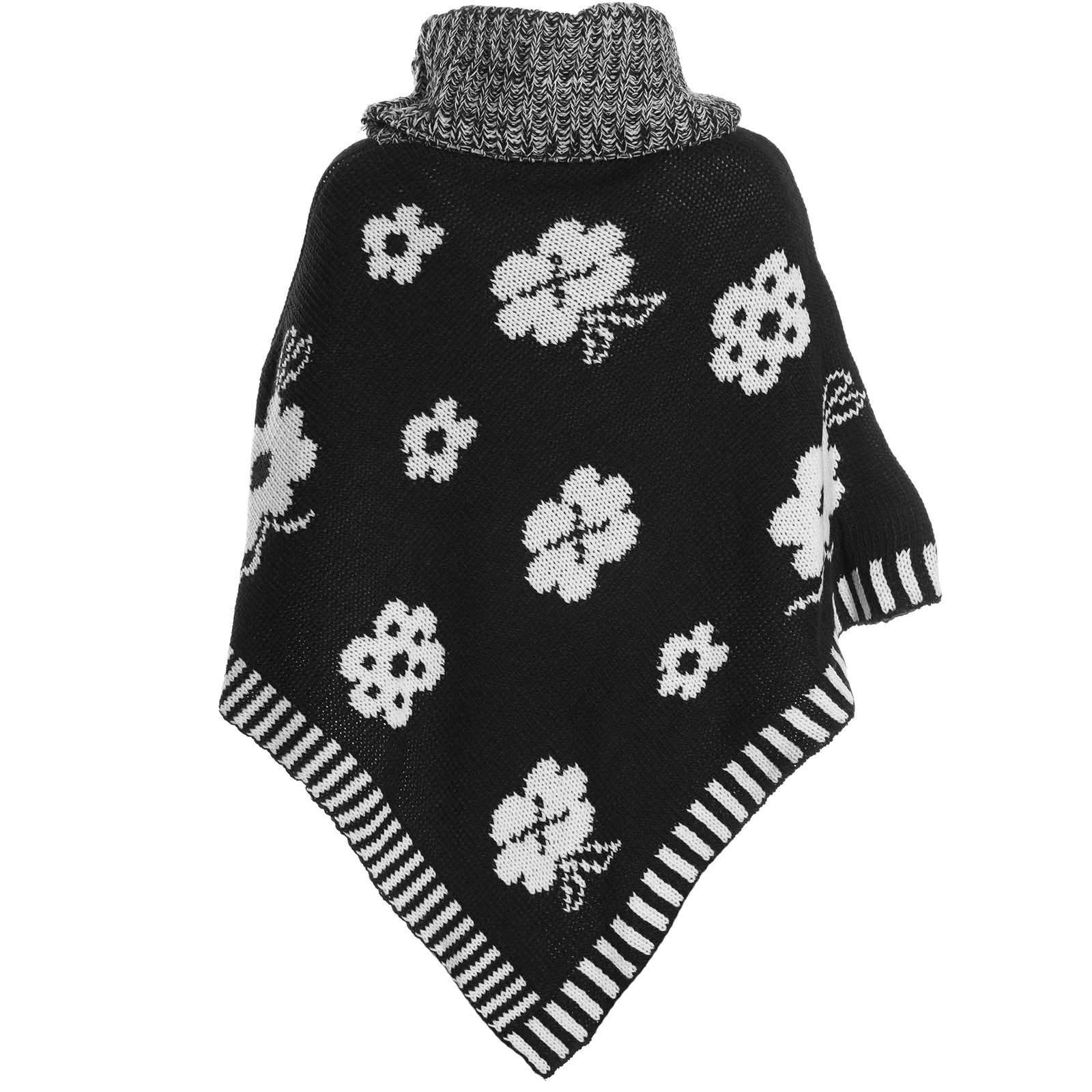 BEZLIT Poncho Rollkragen Mädchen Schwarz Blumen
