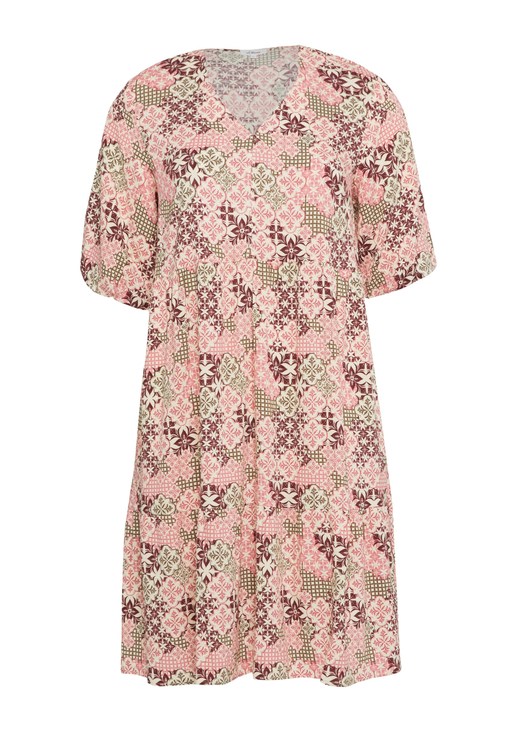 s.Oliver Red Label Kleid V-Ausschnitt Puffärmel Gr.50 Print