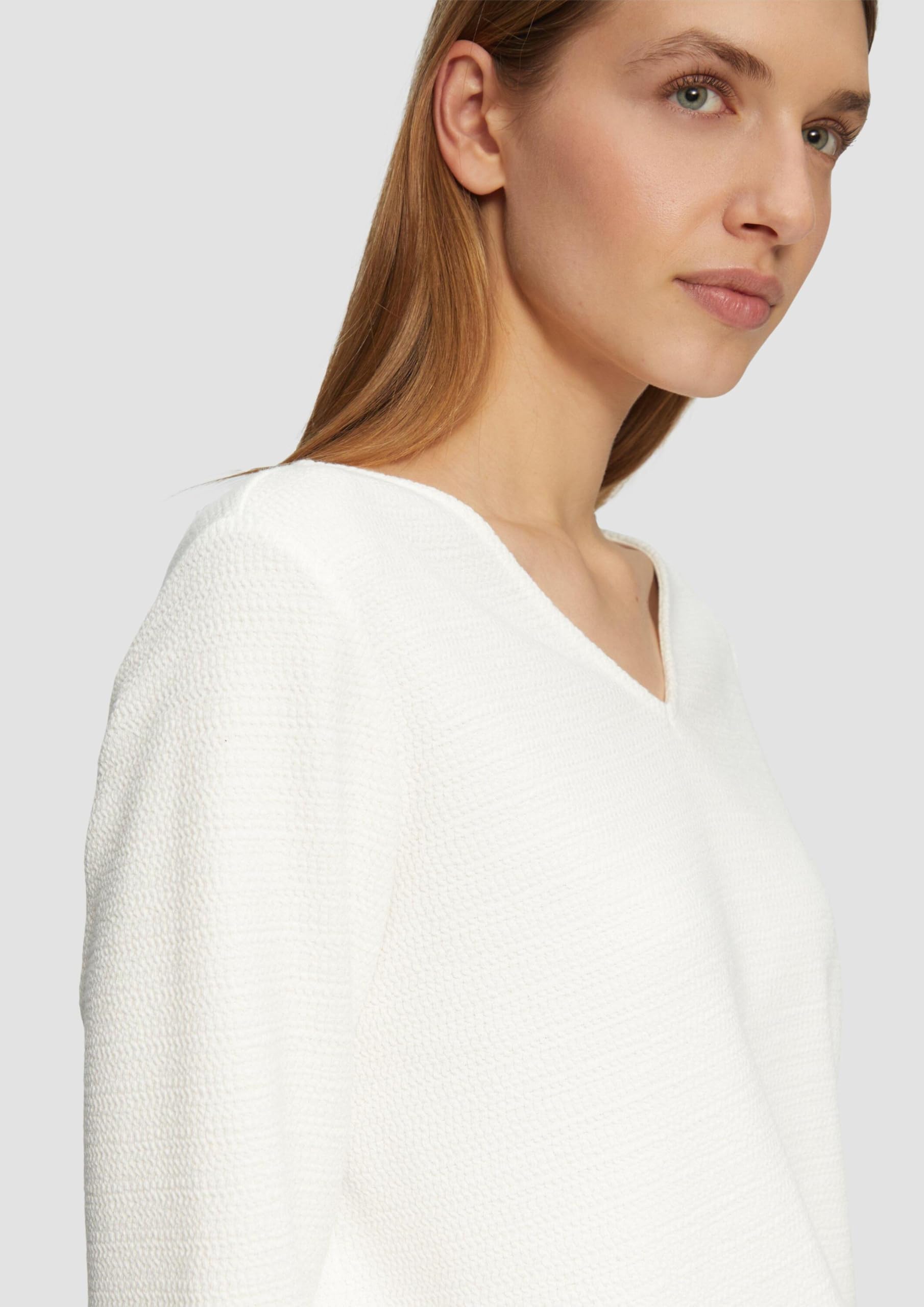 s.Oliver Sweatshirt mit V-Ausschnitt 3/4-Arm Jersey strukturiert