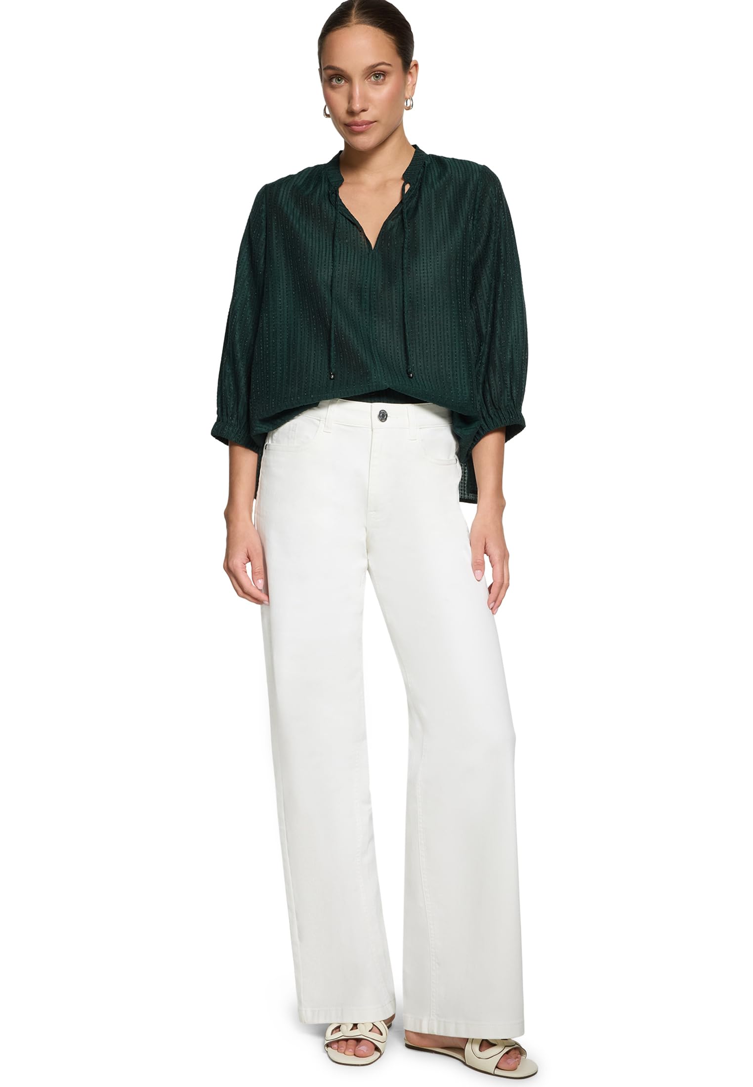 zero Bluse Kurz 3/4 Arm Bluse mit Bindeband Uni