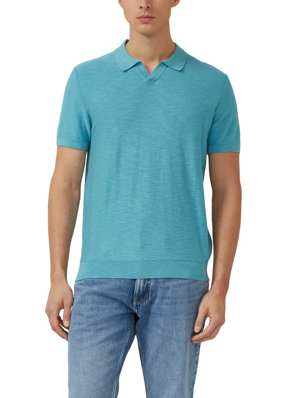 s.Oliver Red Label Strick-Poloshirt Flammgarn L Türkis