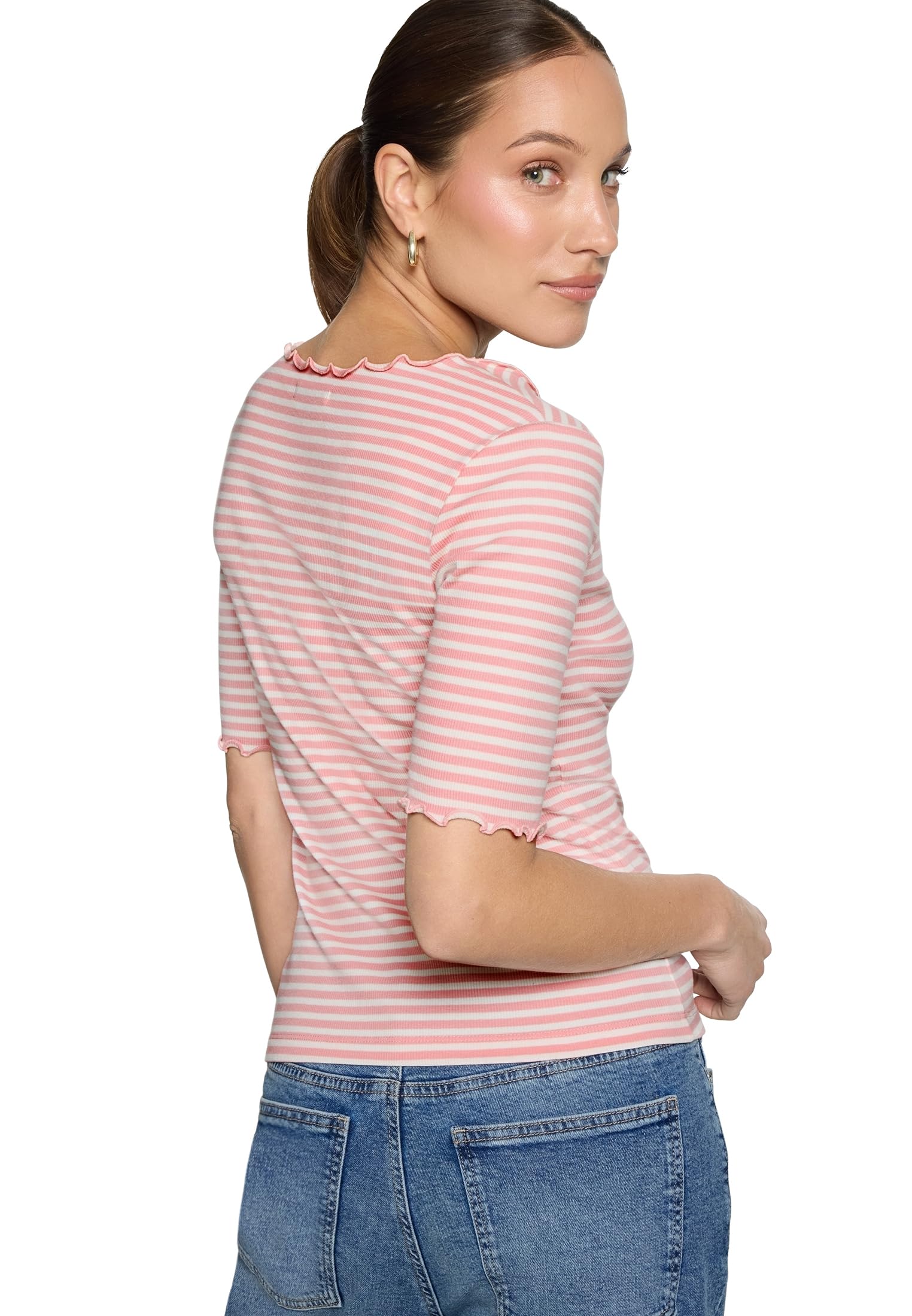 zero Halbarm-Shirt mit Raffung Gr.38 Rosé/Cream
