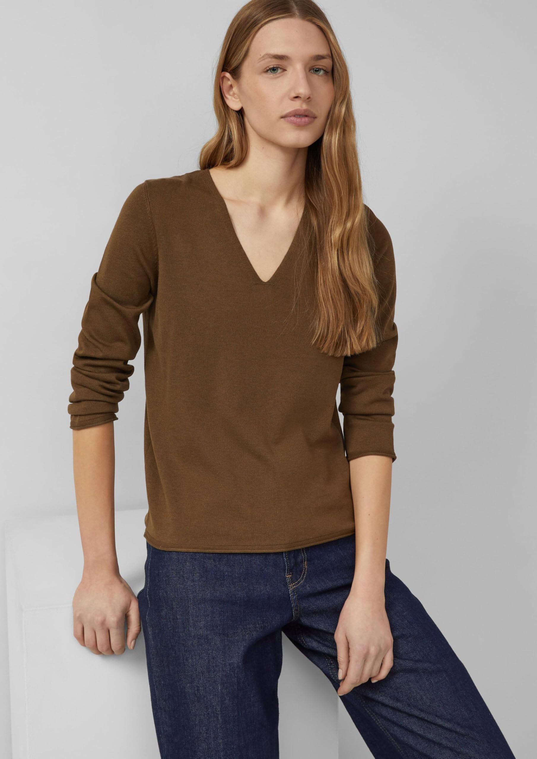 s.Oliver Red Label Feinstrickpullover V-Ausschnitt Rollkante