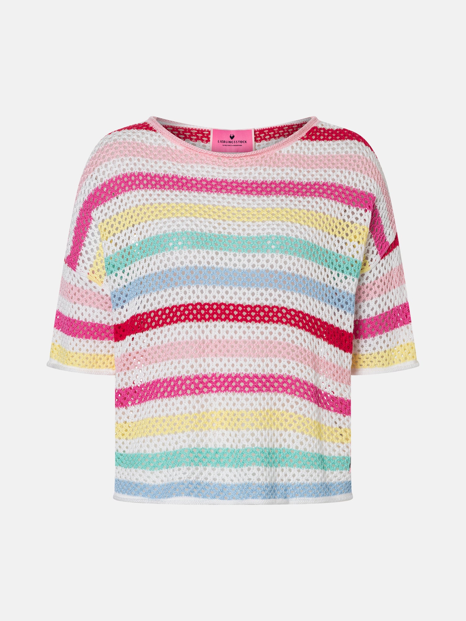 Lieblingsstück AriadneL Kurzarm-Pullover Lochstrick Streifen