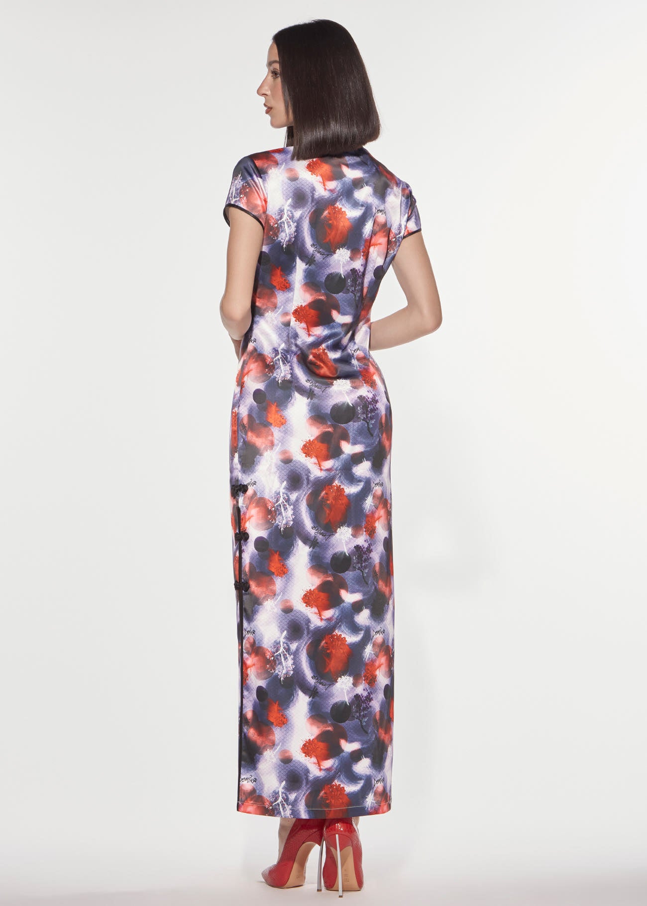 Denny Rose Japan Satinkleid lang rotviolett Print