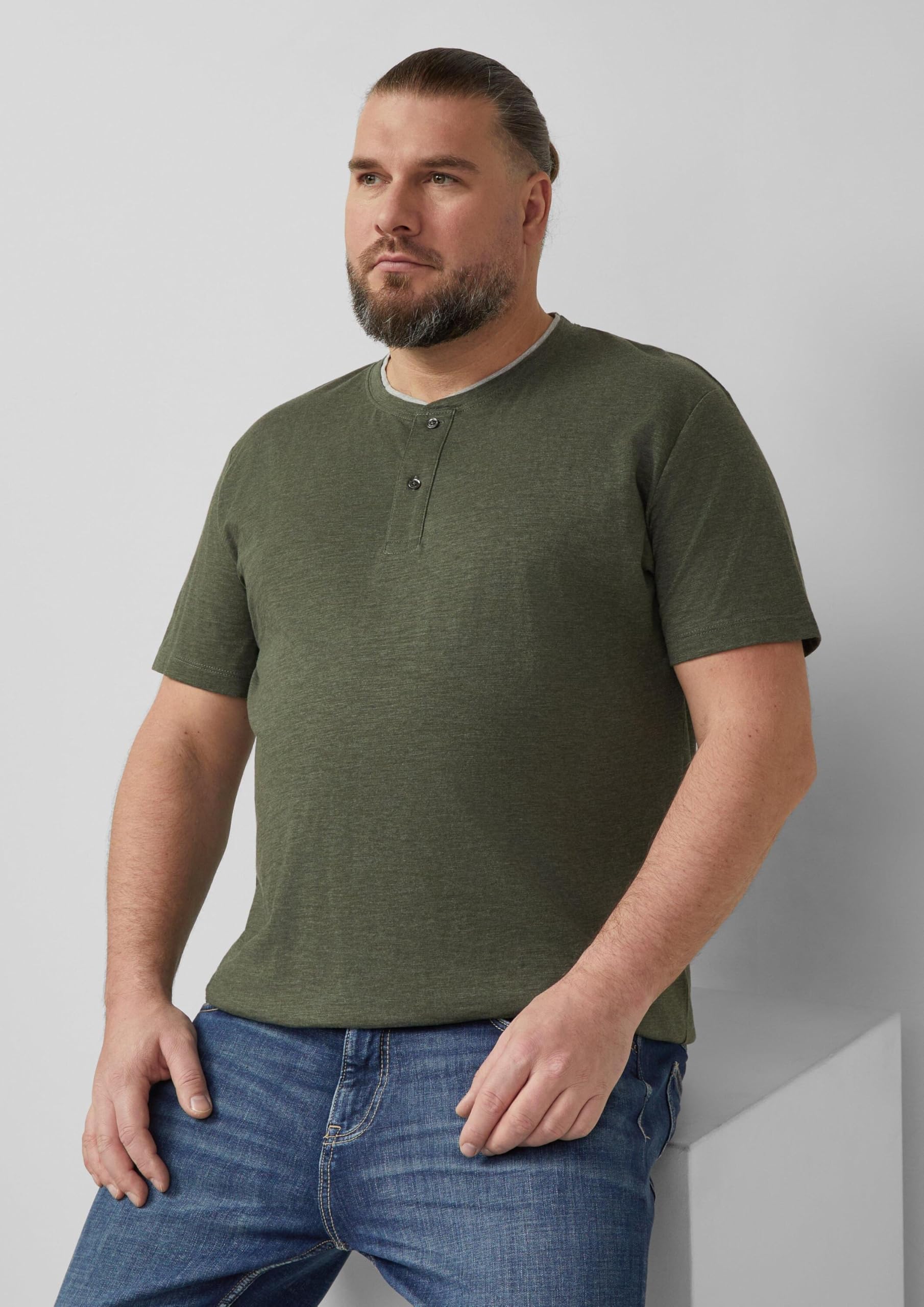 s.Oliver Junior Henley-Shirt Melange-Jersey olivgrün
