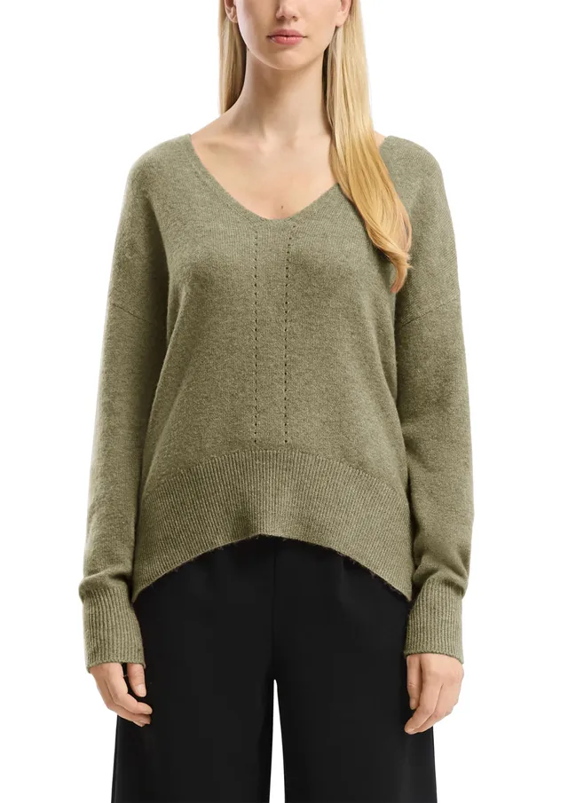 s.Oliver QS Strickpullover Ajour-Detail V-Ausschnitt