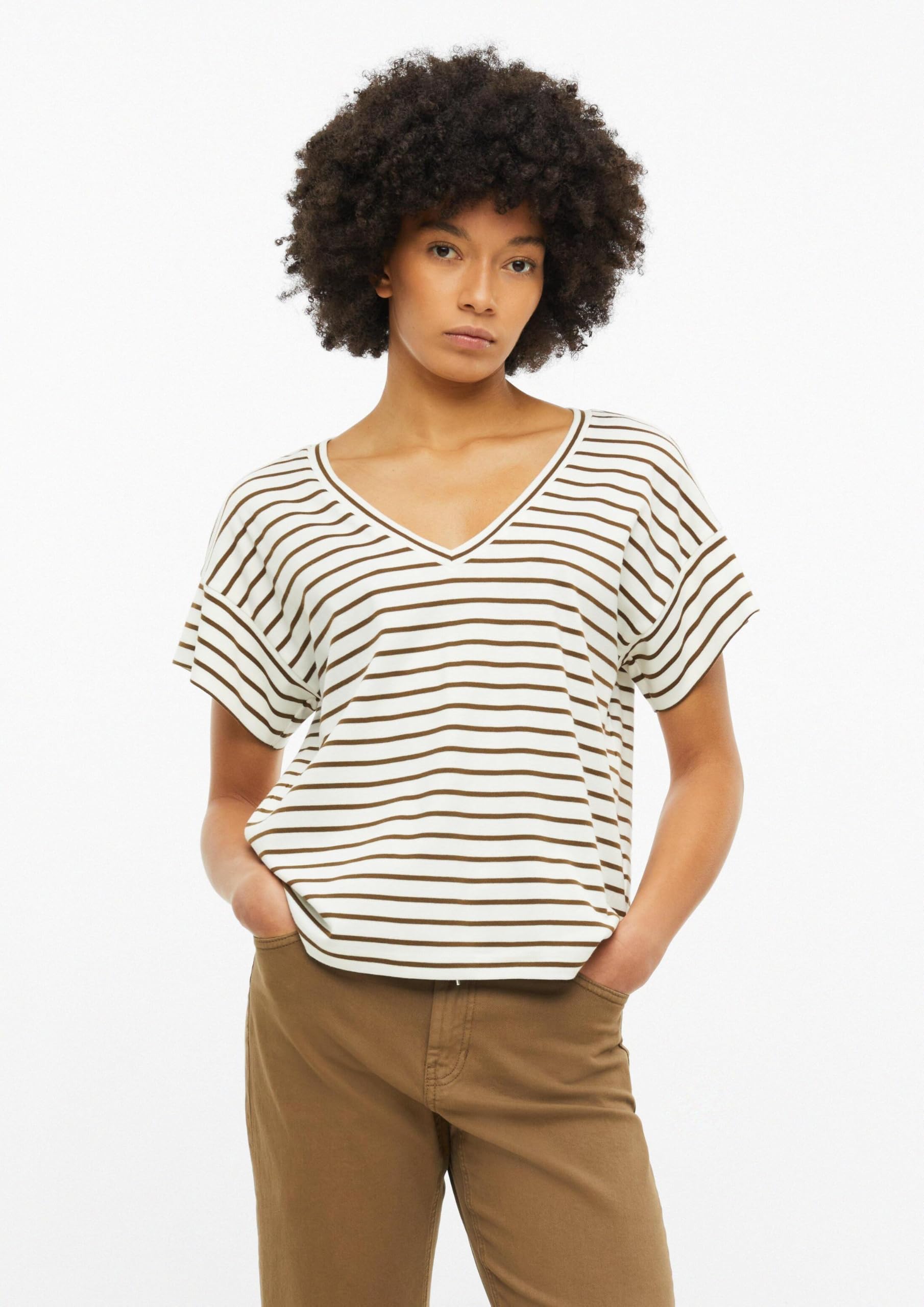 s.Oliver RED LABEL T-Shirt gestreift V-Ausschnitt Relaxed Fit