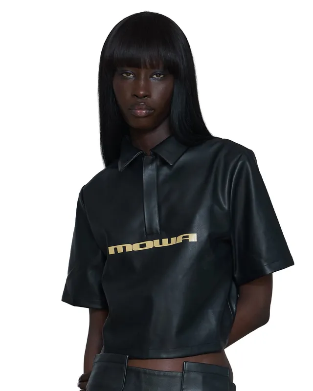 Mowalola Moto Polo Shirt Cropped Kunstleder bedruckt