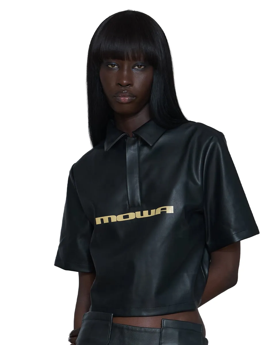 Mowalola Moto Polo Shirt Cropped Kunstleder bedruckt
