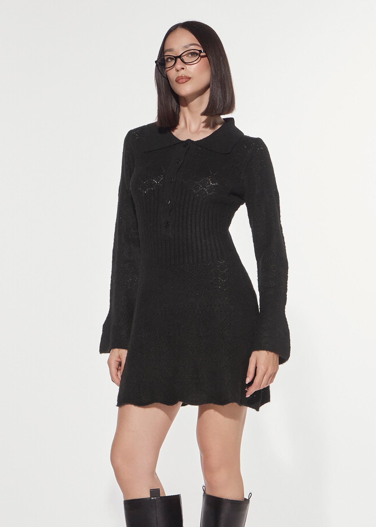 Denny Rose Strickkleid Punto Pizzo Schwarz Kurz