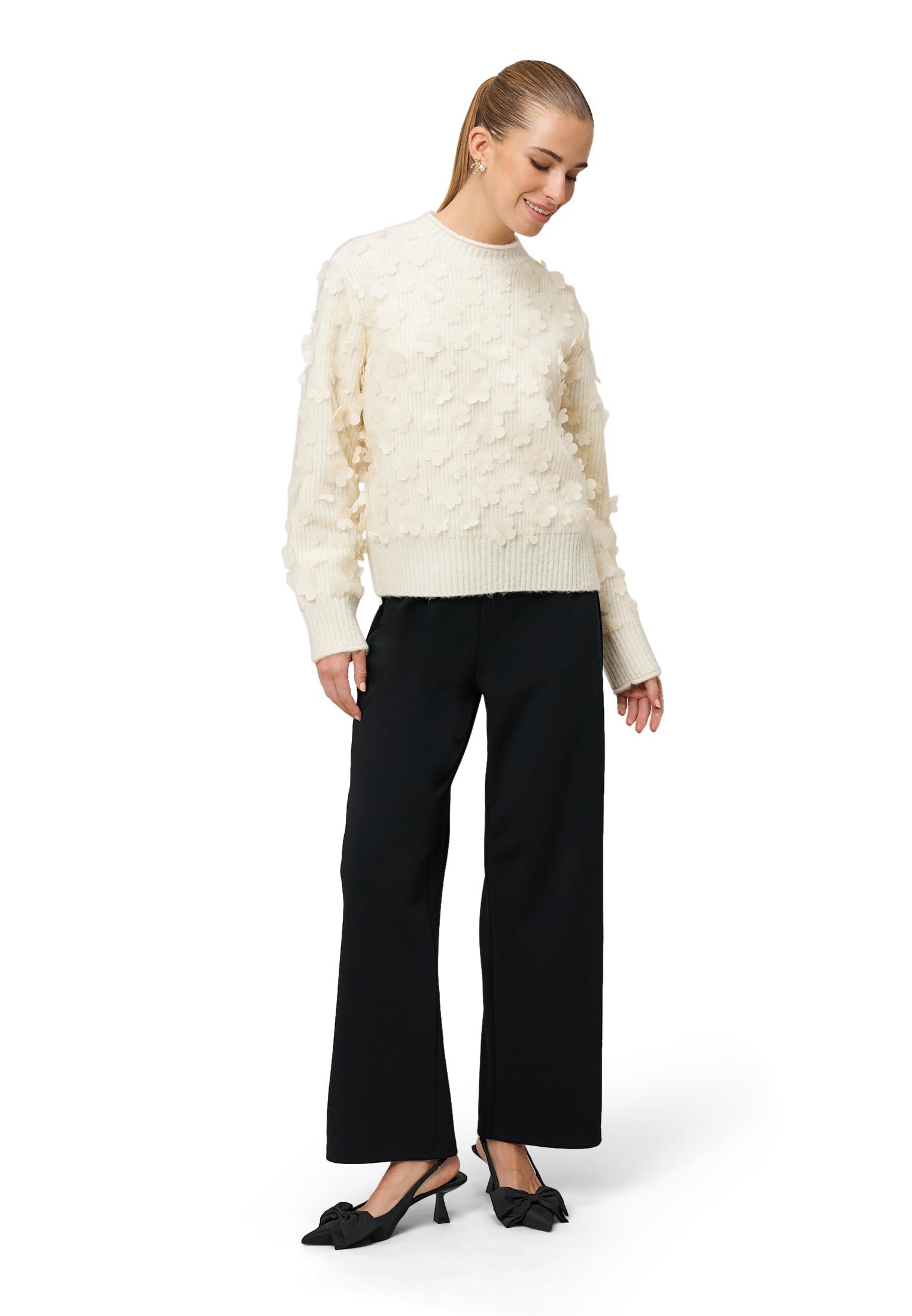 zero Pullover mit 3D-Blüten Eggnog Gr.40