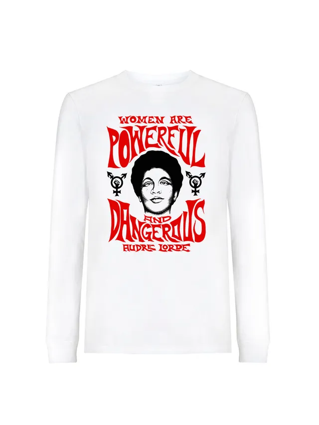 dna merch Powerful Dangerous Langarmshirt Weiß Baumwolle