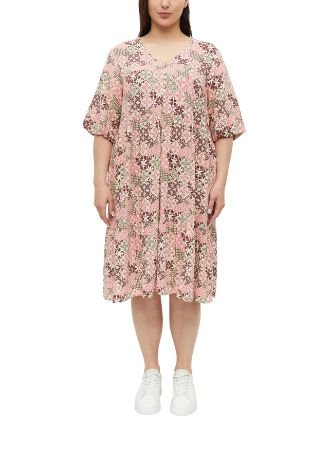 s.Oliver Red Label Kleid V-Ausschnitt Puffärmel Gr.50 Print