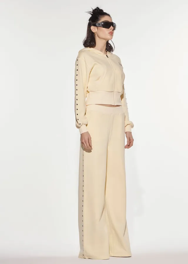 Denny Rose Sweathose Butter Yellow wide fit mit Nieten