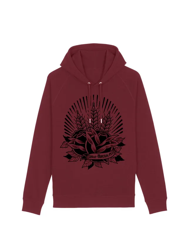 dna merch Brot und Rosen Kapuzenpullover Burgunderrot Baumwolle