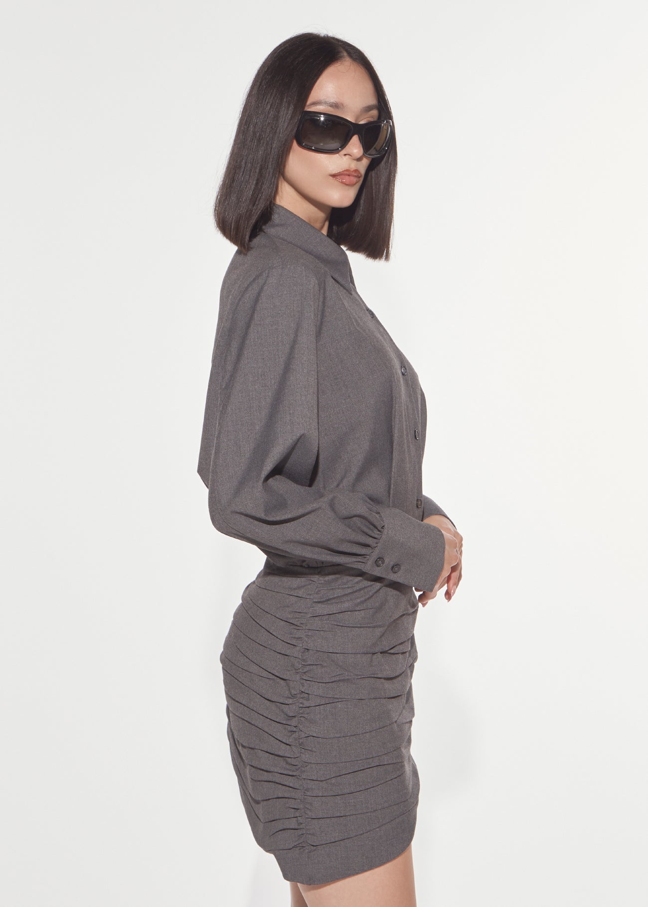 Denny Rose Hemd Minikleid Grey mit Drapierung