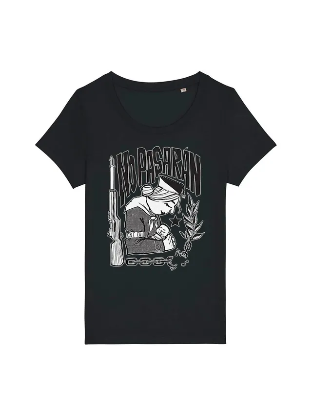 dna merch No Pasarán Damen T-Shirt Schwarz mit Print