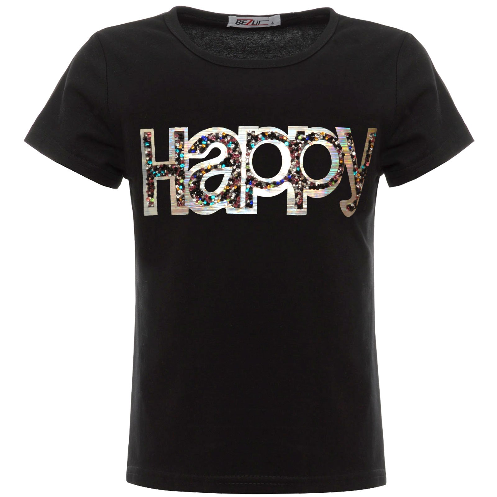 BEZLIT Mädchen T-Shirt Smile Glitzer Grau Baumwolle
