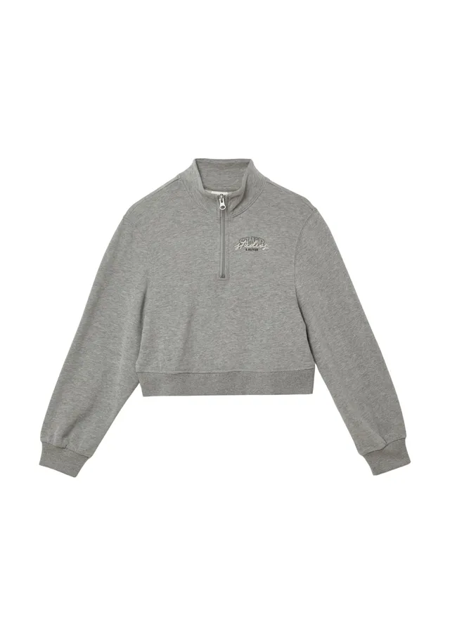 s.Oliver RED LABEL Cropped-Sweatshirt creme Stehkragen