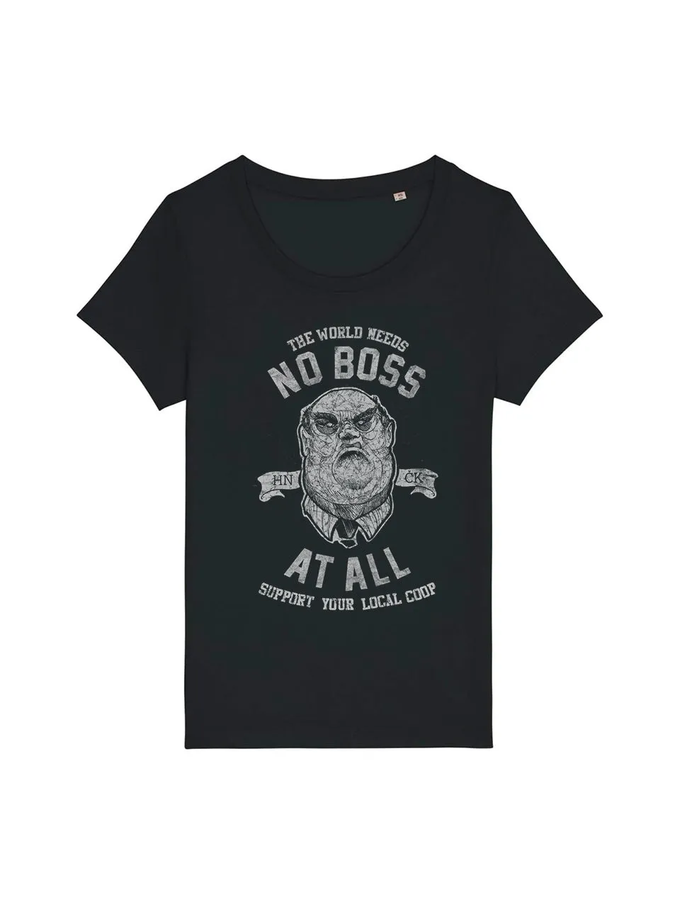 dna merch No Boss At All Damen T-Shirt Schwarz aus Biobaumwolle