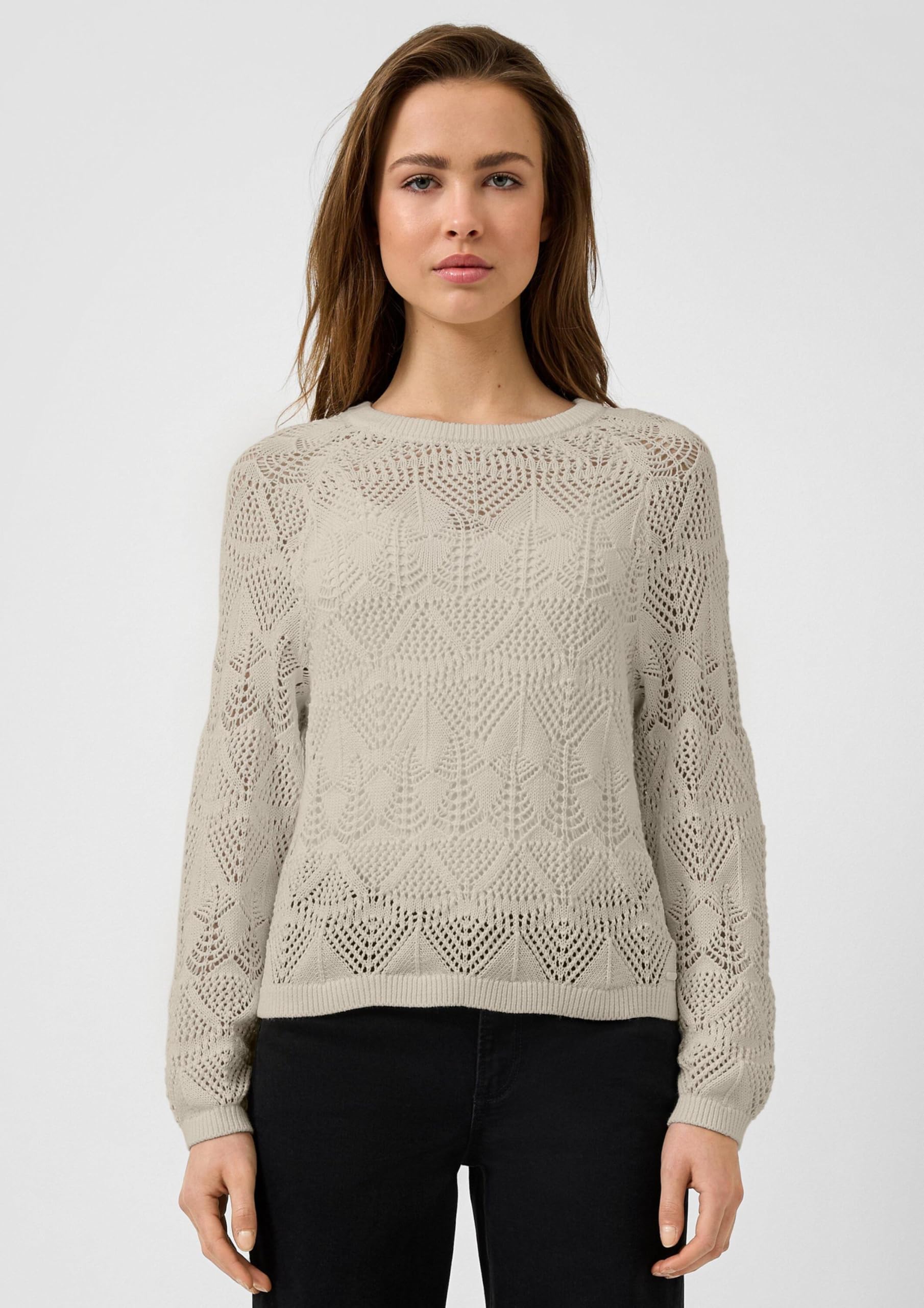 QS by s.Oliver Baumwollpullover Ajourmuster olivgrün