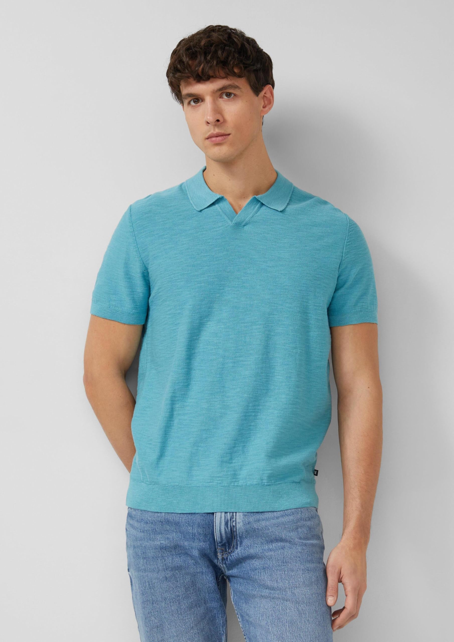 s.Oliver Red Label Strick-Poloshirt Flammgarn L Türkis