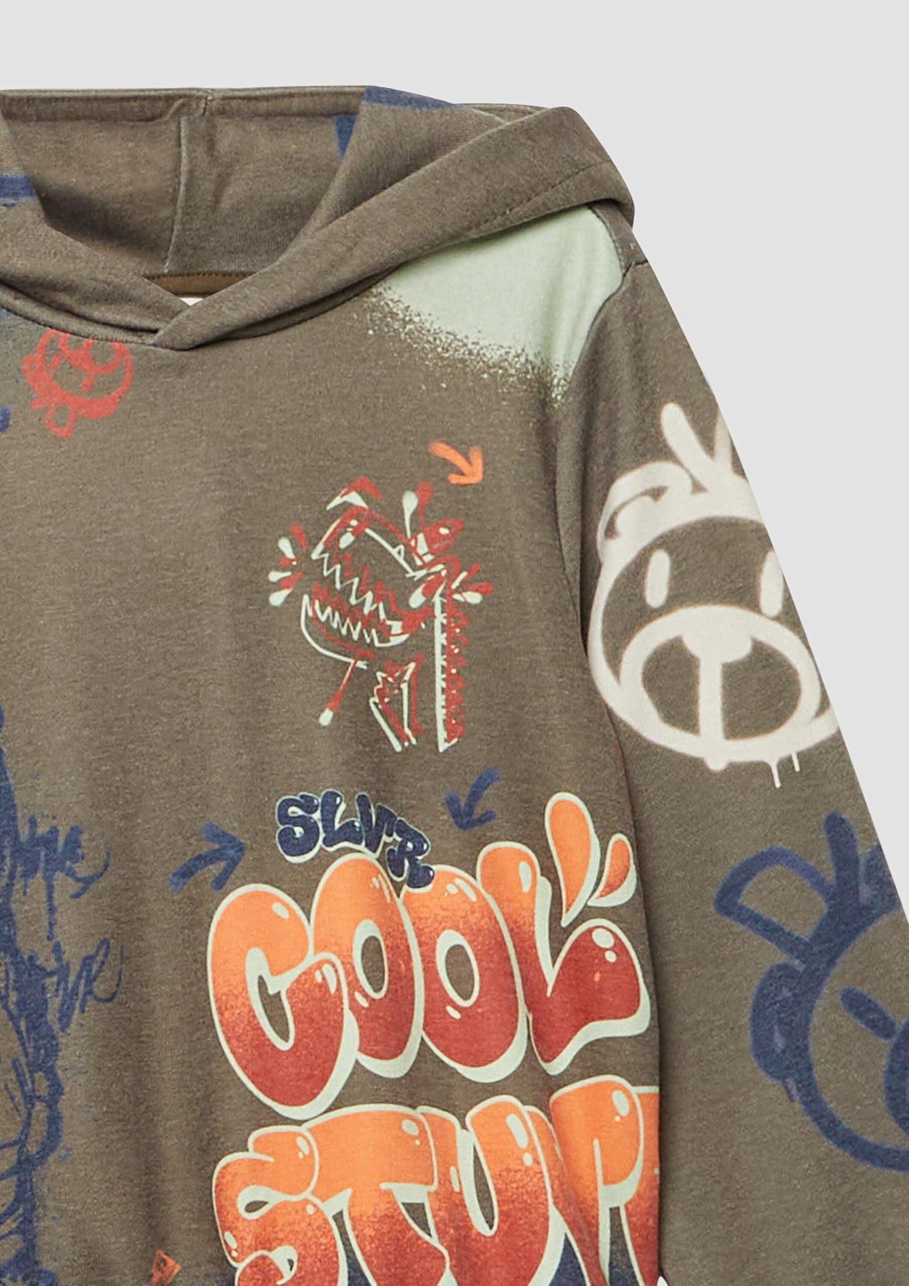 s.Oliver RED LABEL Hoodie Graffiti-Print braun creme weich