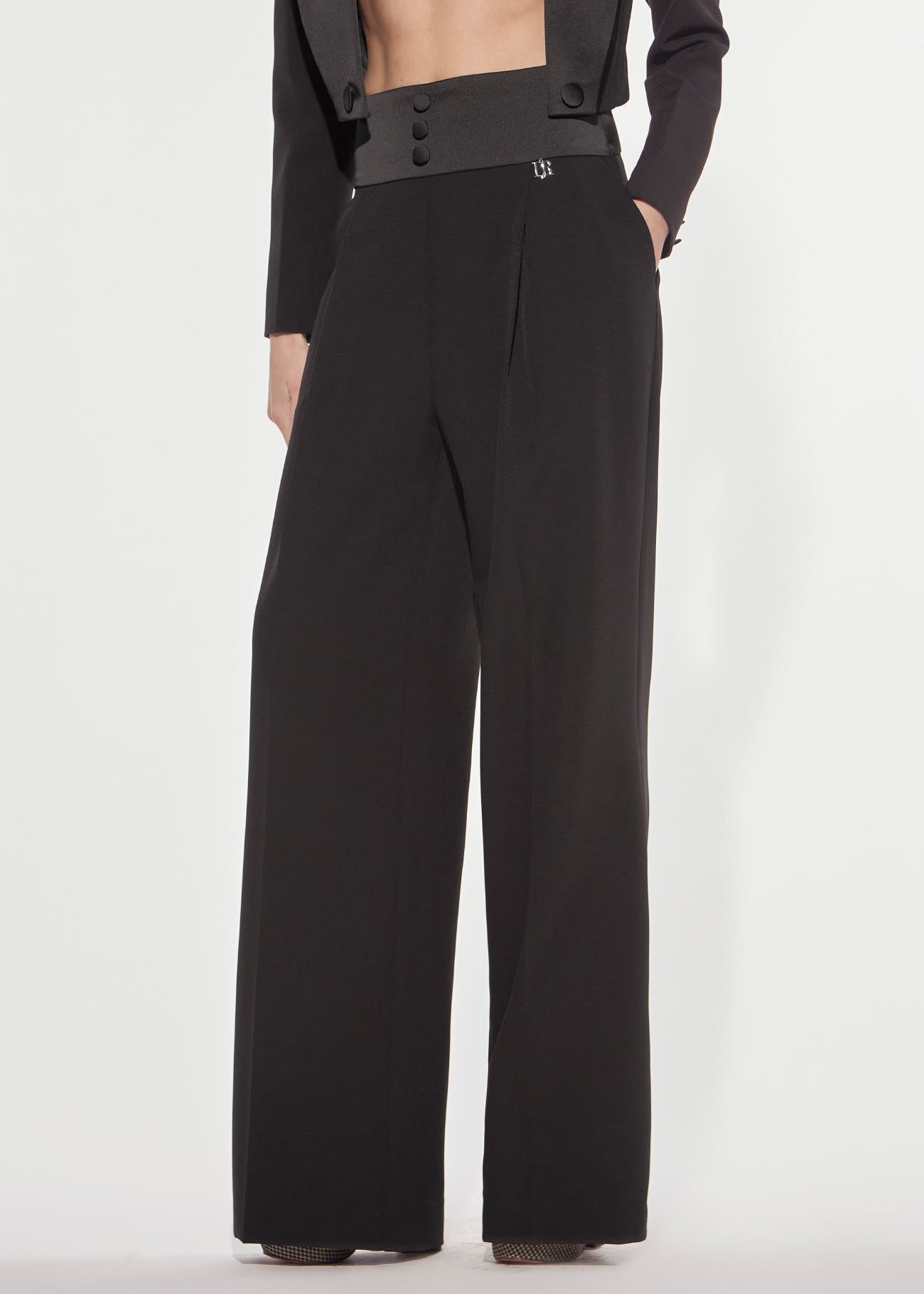 Denny Rose Palazzo Hose Schwarz Satinbund