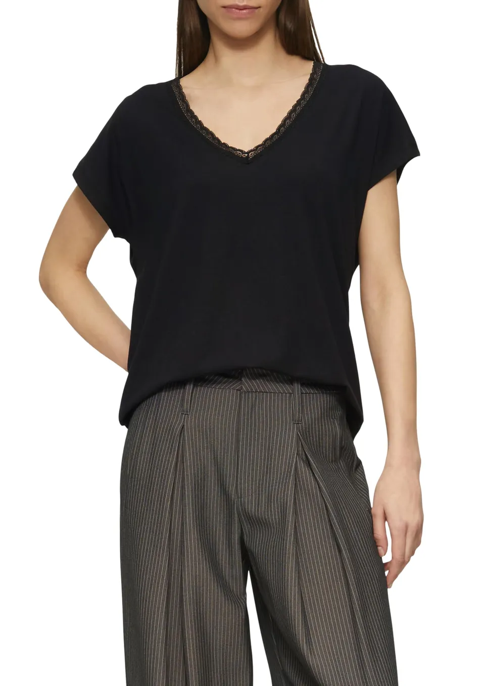 s.Oliver QS Modalmix-Shirt Damen mit Spitze V-Neck